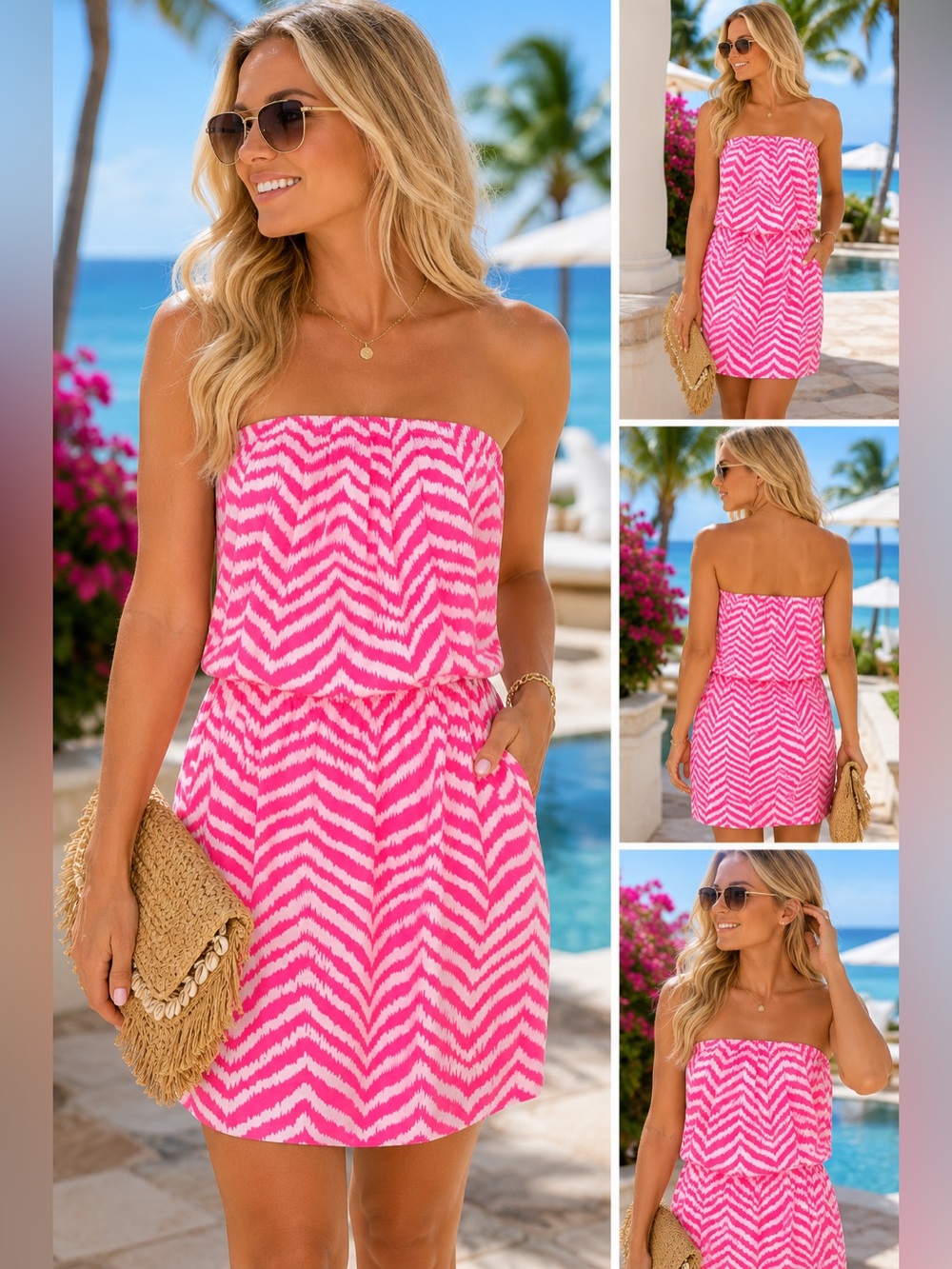 NWT Lilly Pulitzer Pink White Zebra Print Strapless Mini Dress Sz XL Resortwear